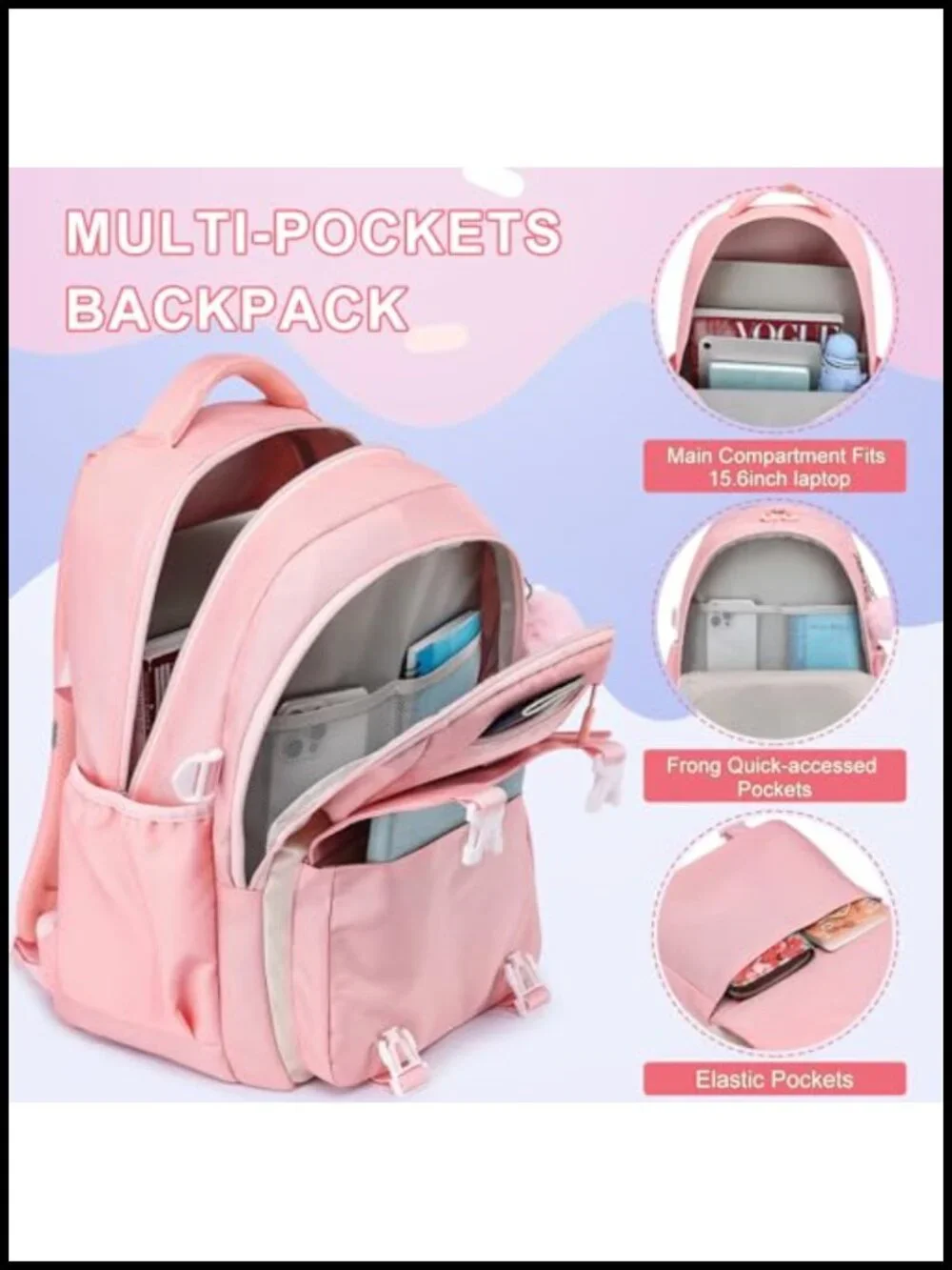 Girls School Backpack Set 3-Piece Bookbag with Lunch Box and Pencil Case